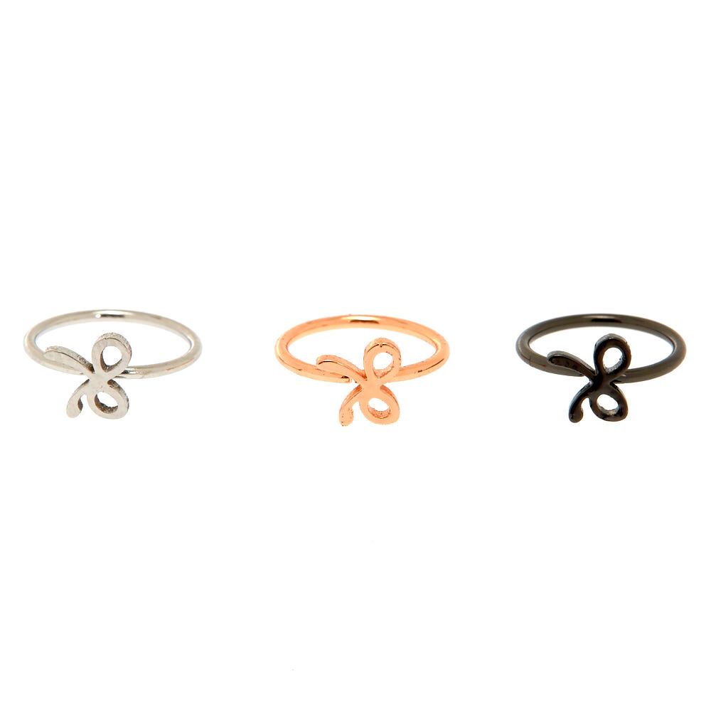 Mixed Metal Bow Nose Rings 3 Pack,