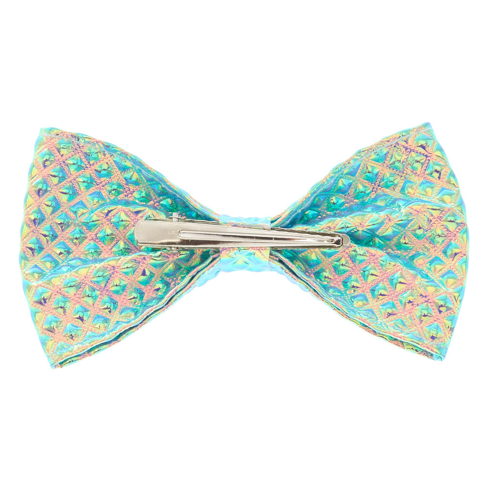 Holographic Diamond Stamped Bow Hair Clip,