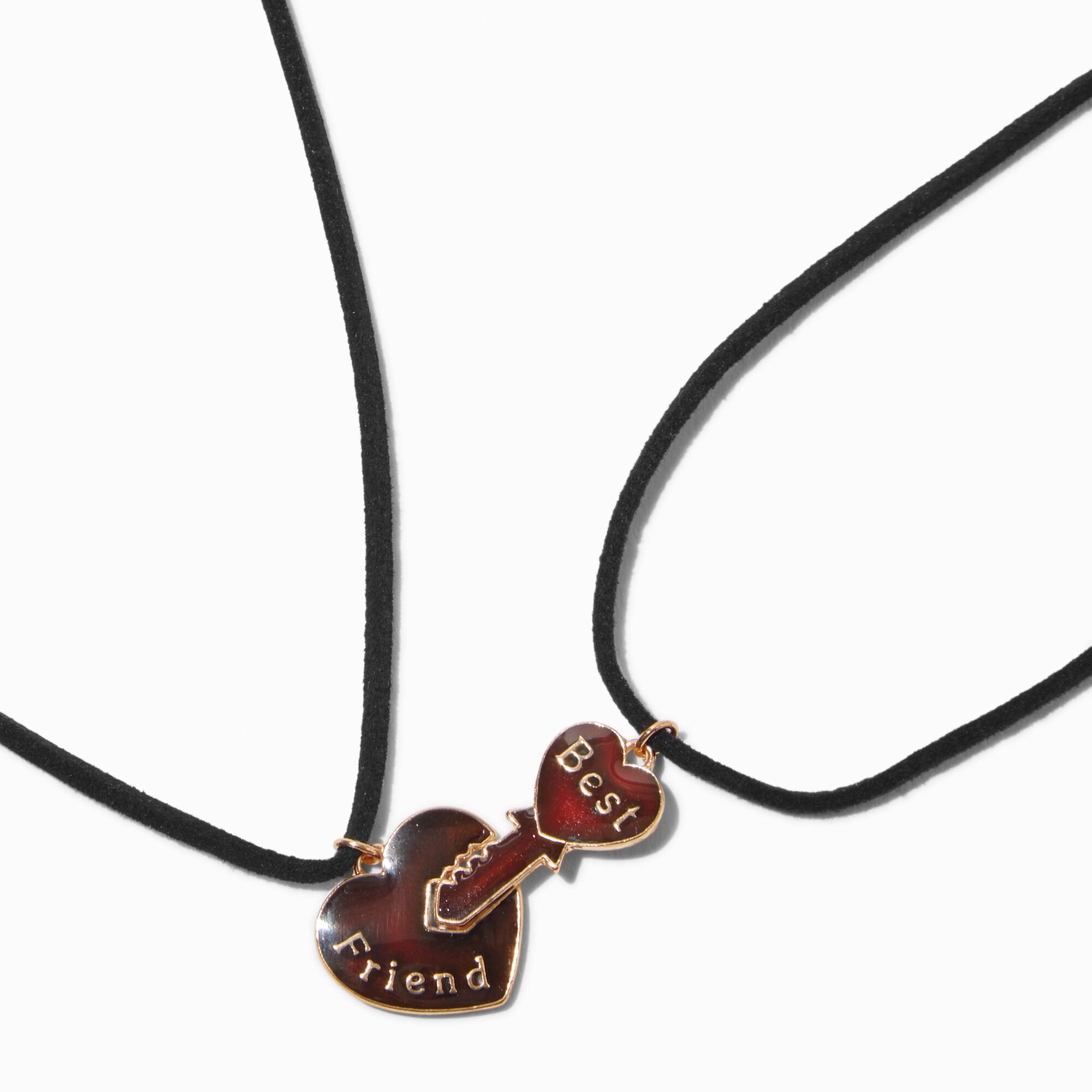 Best Friends Mood Lock & Key Pendant Black Cord Necklaces - 2 Pack,