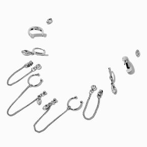Silver-tone Oval Chain Earring Stackables Set - 6 Pack,