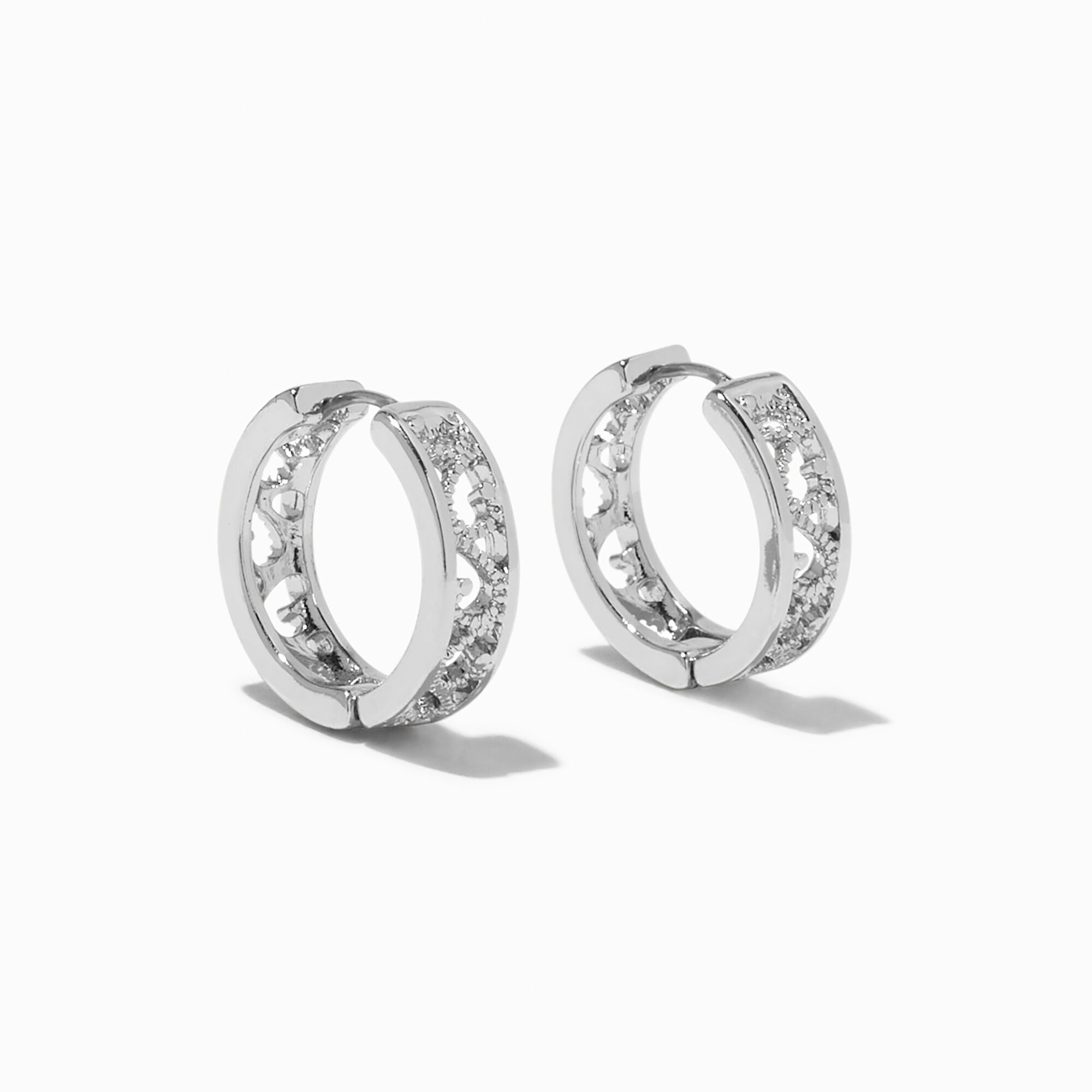 View Claires Tone 20MM Filigree Clicker Hoop Earrings Silver information