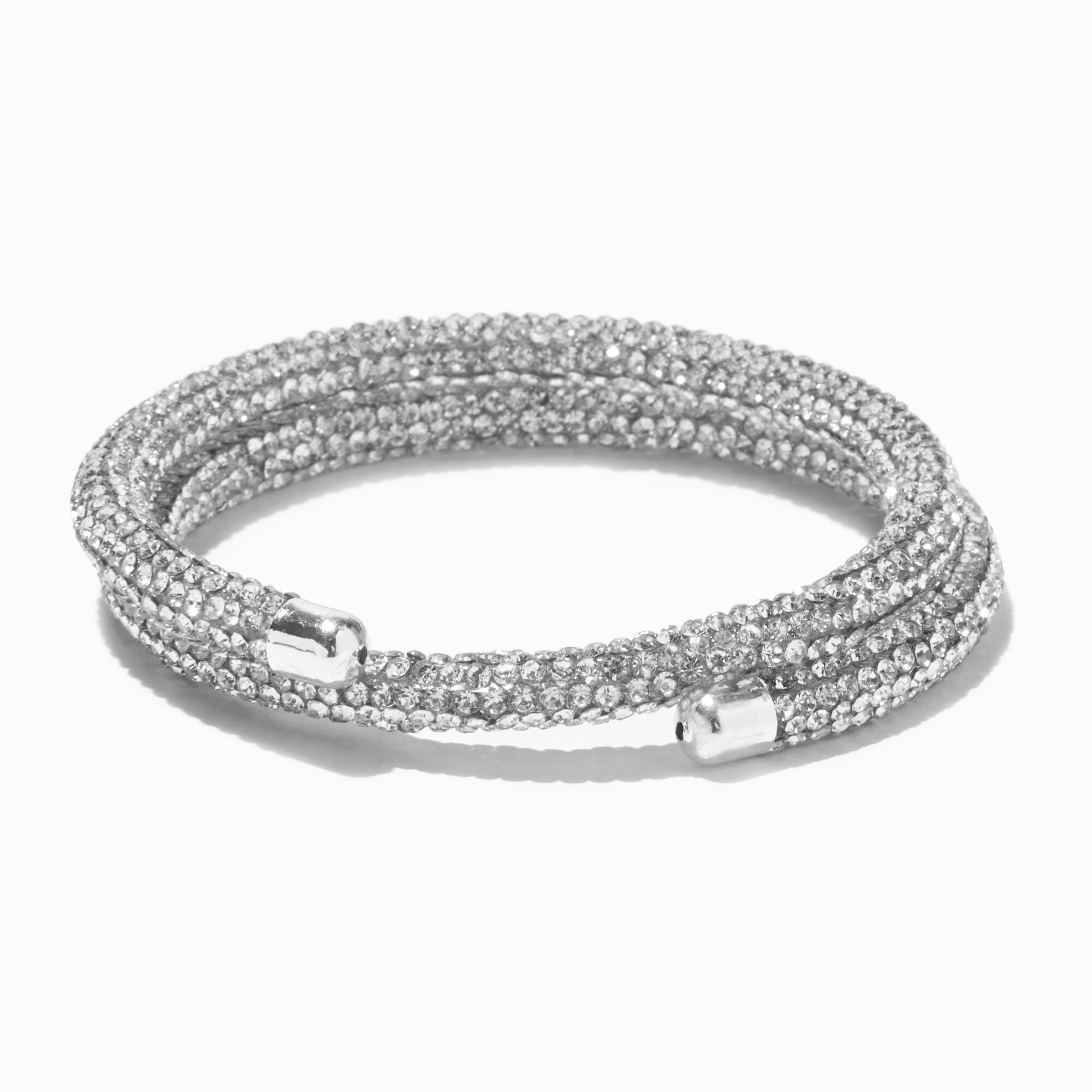 View Claires Tone Pavé Crystal Coil Wrap Bracelet Silver information