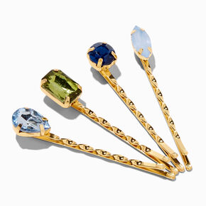 Blue &amp; Green Gemstone Gold Hair Pins - 4 Pack,