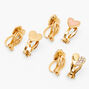 Gold Mixed Heart Clip On Stud Earrings - Pink, 3 Pack,