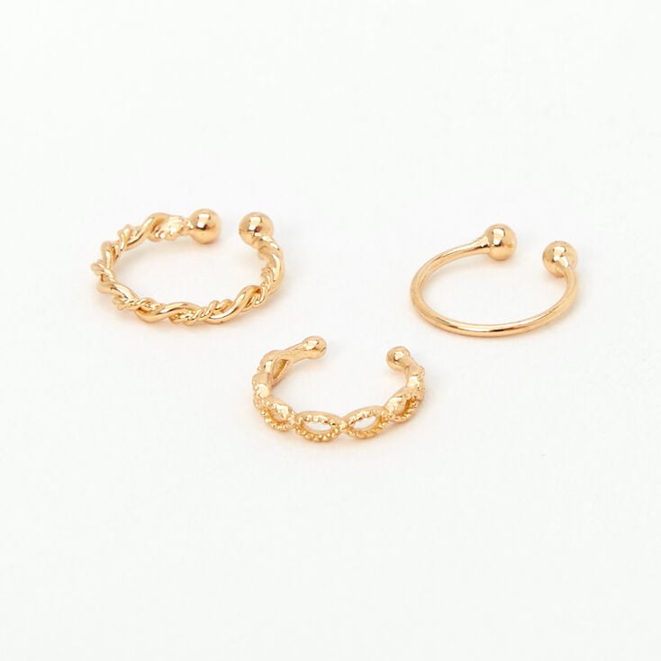 Gold-tone Braided Hoop Faux Nose Rings - 3 Pack,