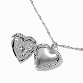 Silver-tone Filigree Heart Locket Pendant Necklace,