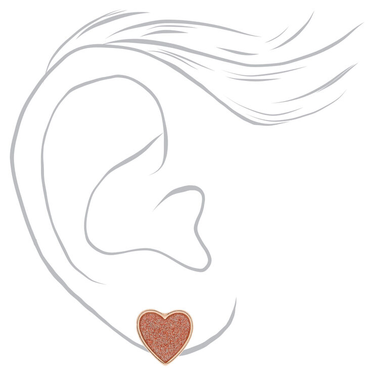 Rose Gold Glitter Heart Stud Earrings,