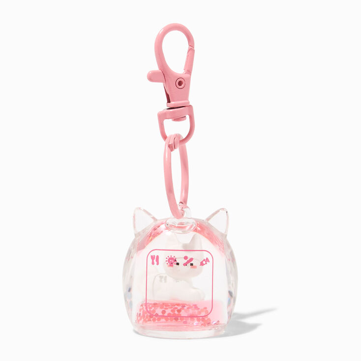 Gamer Cat Water-Filled Glitter Keychain,