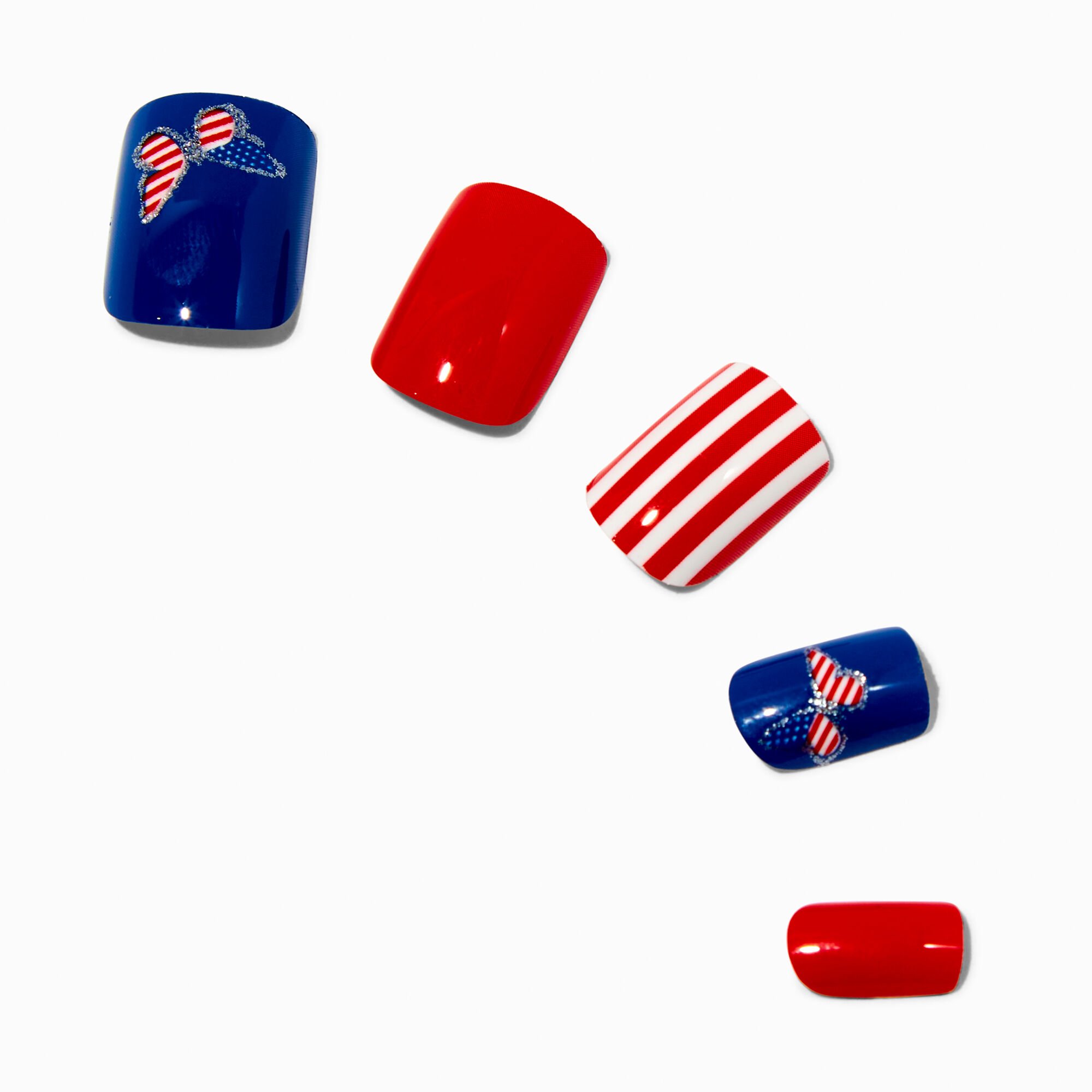 Stars & Stripes Butterfly Square Press On Faux Nail Set - 24 Pack,