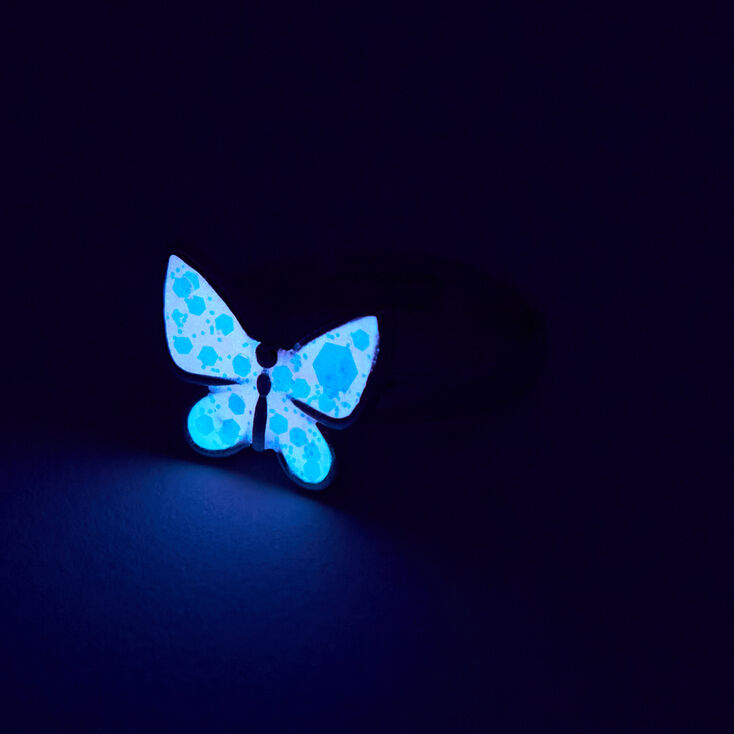 Silver Glow In The Dark Butterfly Ring - Pink,