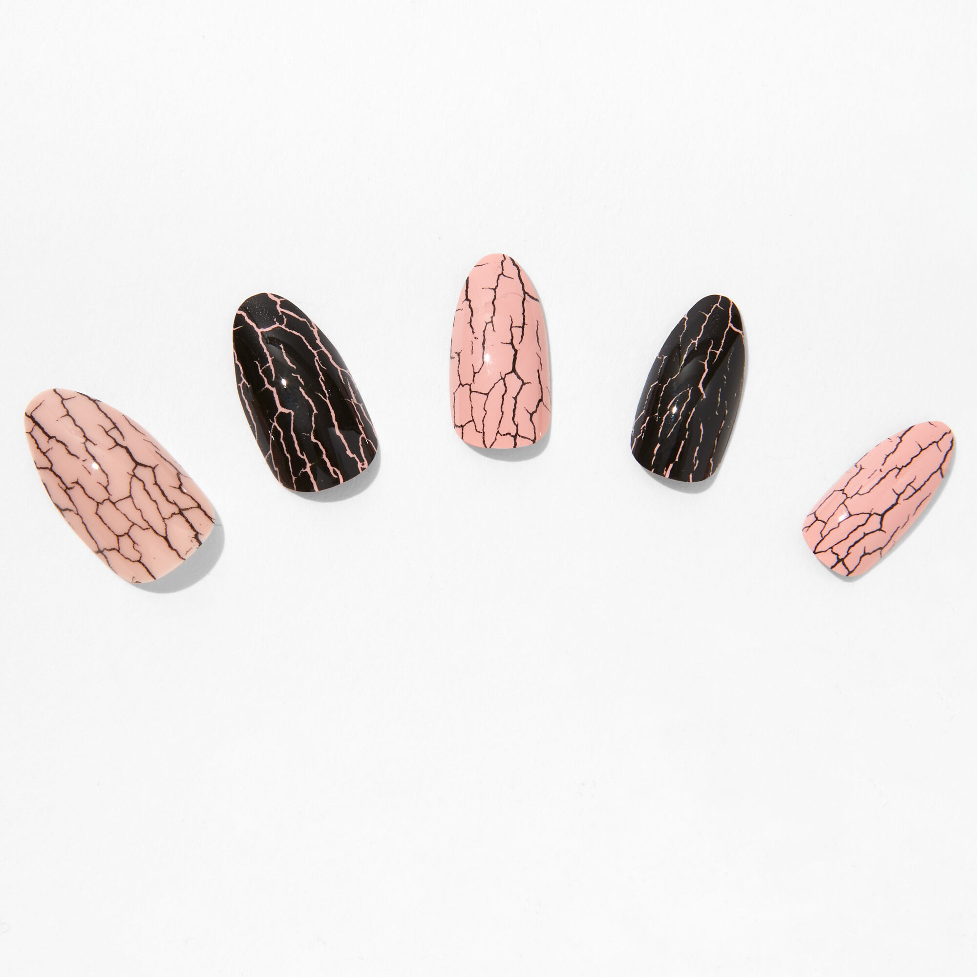 Black & Pink Crackle Stiletto Vegan Faux Nail Set - 24 Pack,