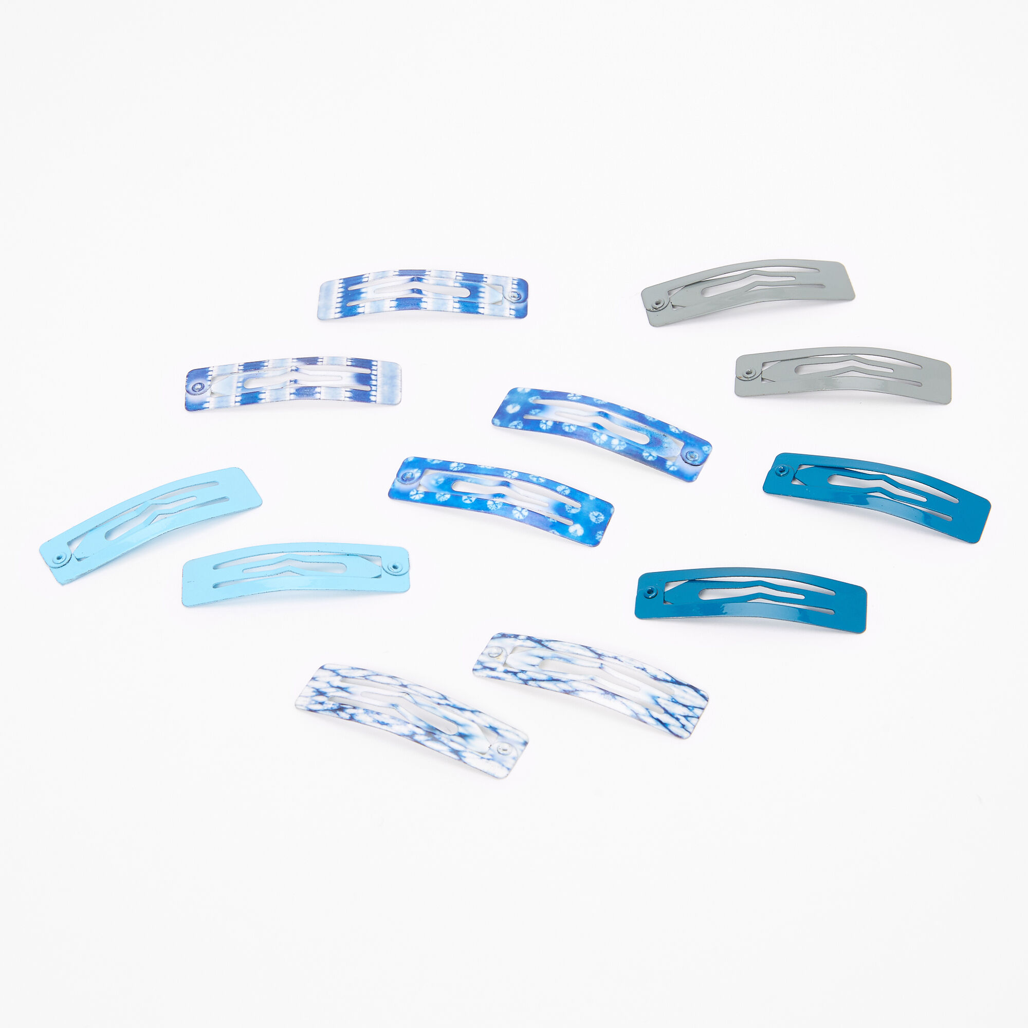 Solid Tie Dye Square Snap Hair Clips - Blue, 12 Pack,