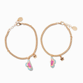Best Friends Gold-tone Split Flower Charm Bracelets - 2 Pack,