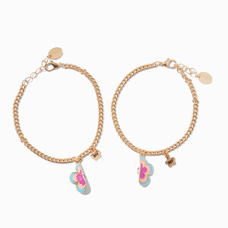 Best Friends Gold-tone Split Flower Charm Bracelets - 2 Pack,