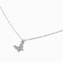 Silver-tone Stainless Steel Pav&eacute; Butterfly Pendant Necklace,