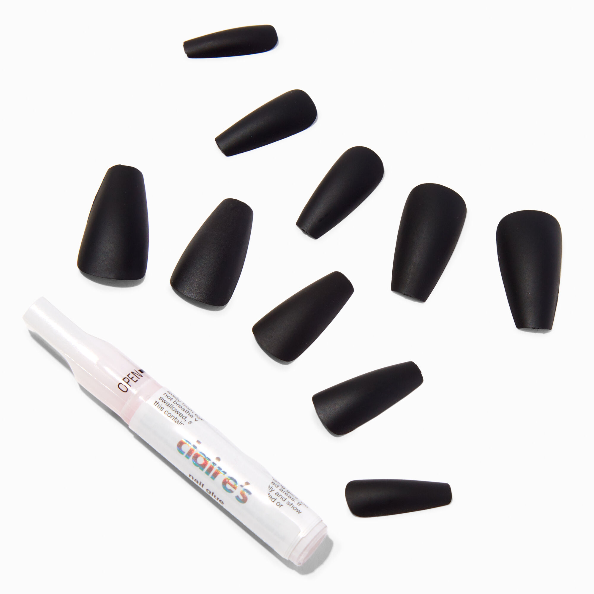 View Claires Matte Squareletto Vegan Faux Nail Set 24 Pack Black information