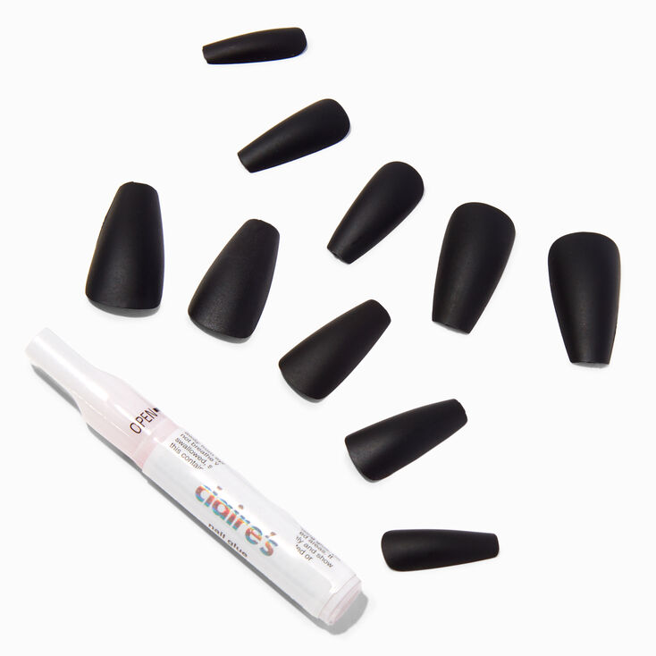 Faux ongles vegan squareletto noir au fini mat - Lot de 24,