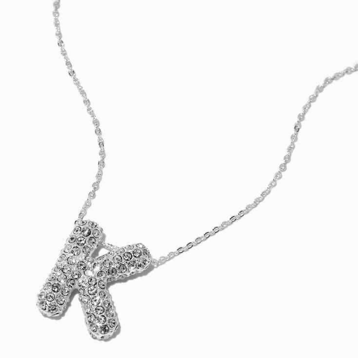 Collier &agrave; pendentif &agrave; bulles et initiale pav&eacute; couleur argent&eacute;e - K,
