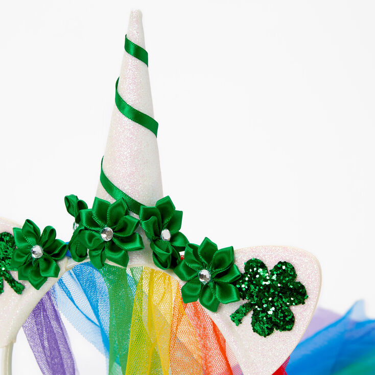 St. Patrick&#39;s Day Rainbow Caticorn Unicorn Flower Cat Ears Headband,