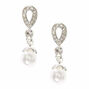 Crystal Teardrop and White Faux Pearl Clip-on Drop Earrings,