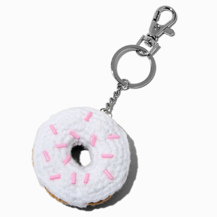 Porte-cl&eacute;s en crochet donut orn&eacute; de paillettes,