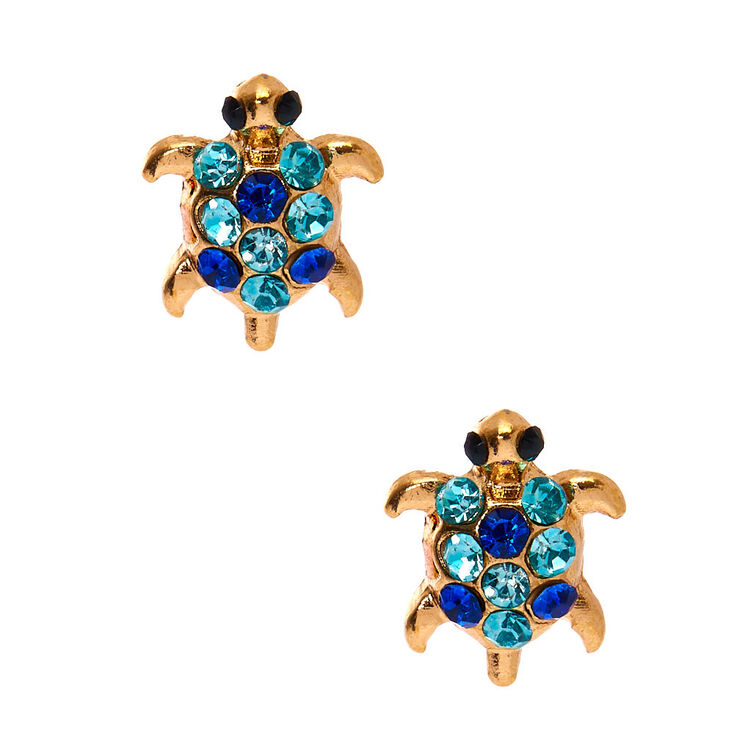 Clous d&#39;oreilles en couleur dor&eacute; au motif tortue en strass,