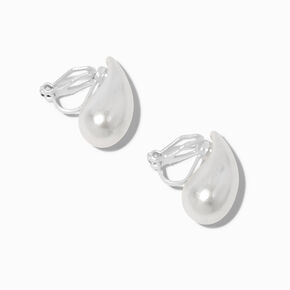 Boucles d&#39;oreilles &agrave; clip haricot perle d&#39;imitation blanches,