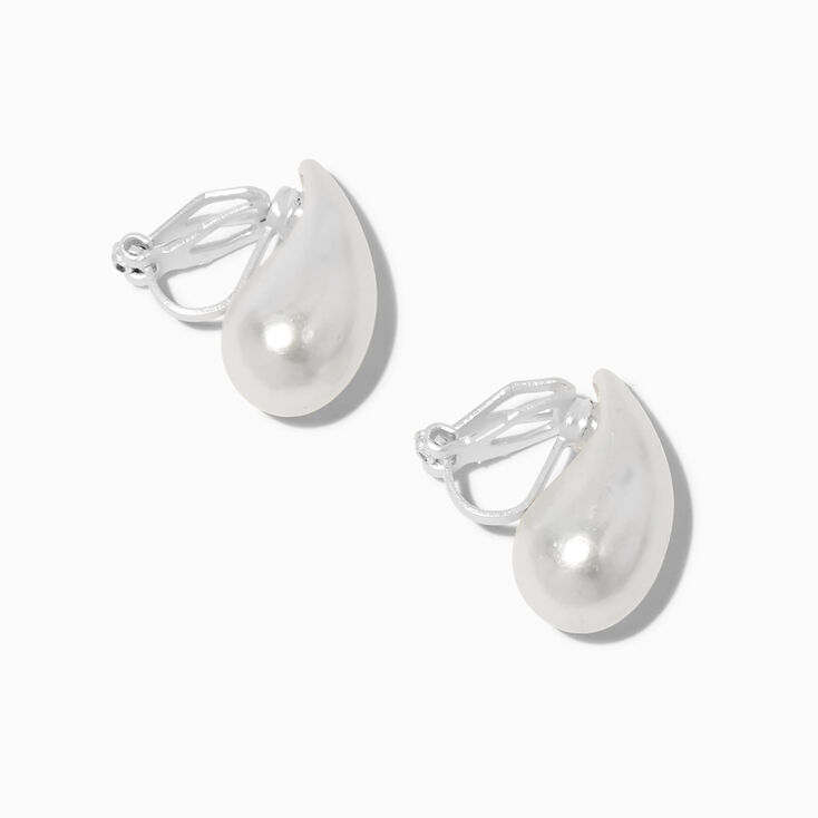 Boucles d&#39;oreilles &agrave; clip haricot perle d&#39;imitation blanches,