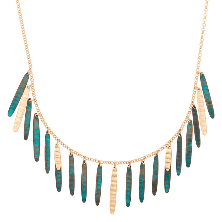Gold Patina Stick Statement Necklace,