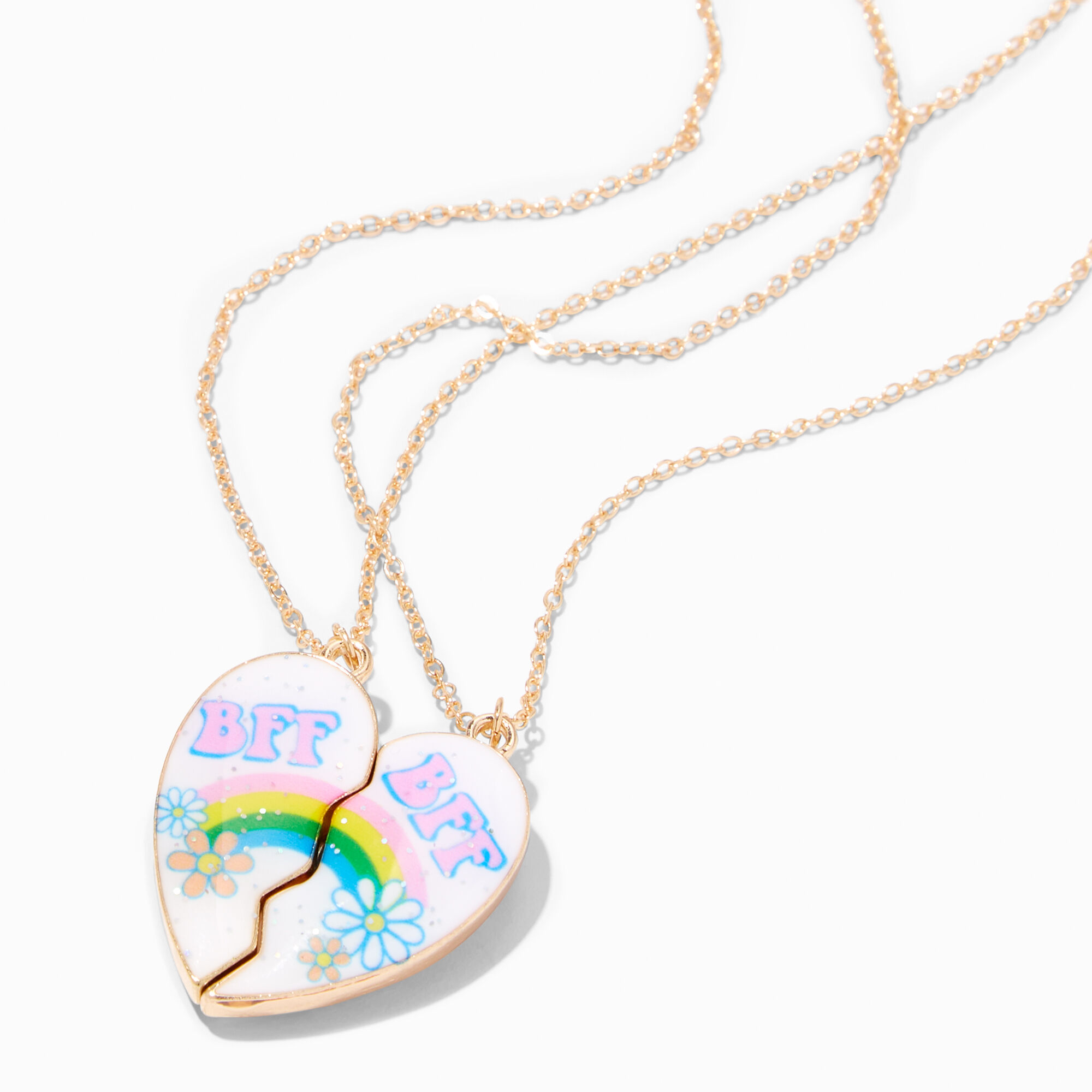 Best Friends BFF Rainbow Split Heart Pendant Necklaces - 2 Pack