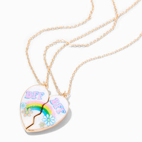 Best Friends BFF Rainbow Split Heart Pendant Necklaces - 2 Pack,