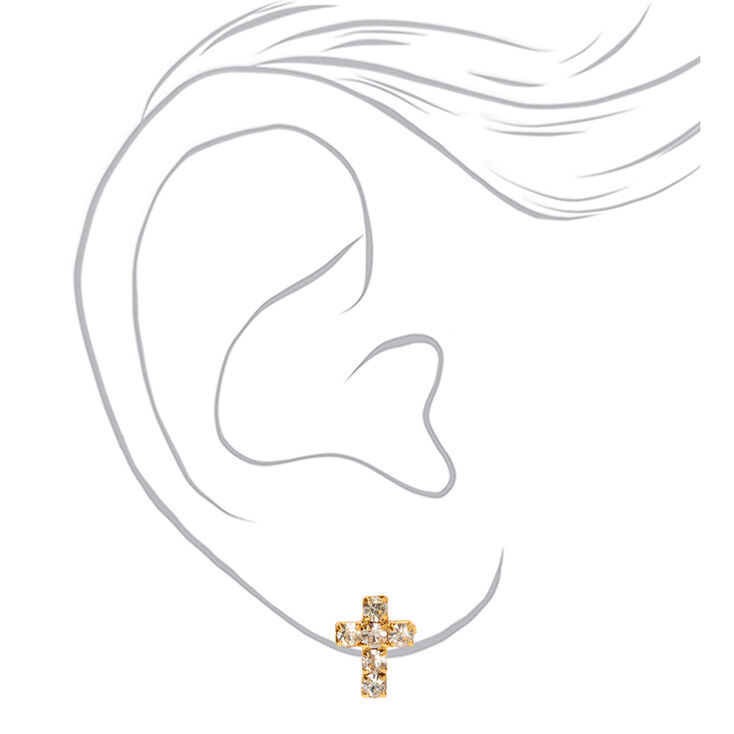Gold Embellished Cross Stud Earrings,