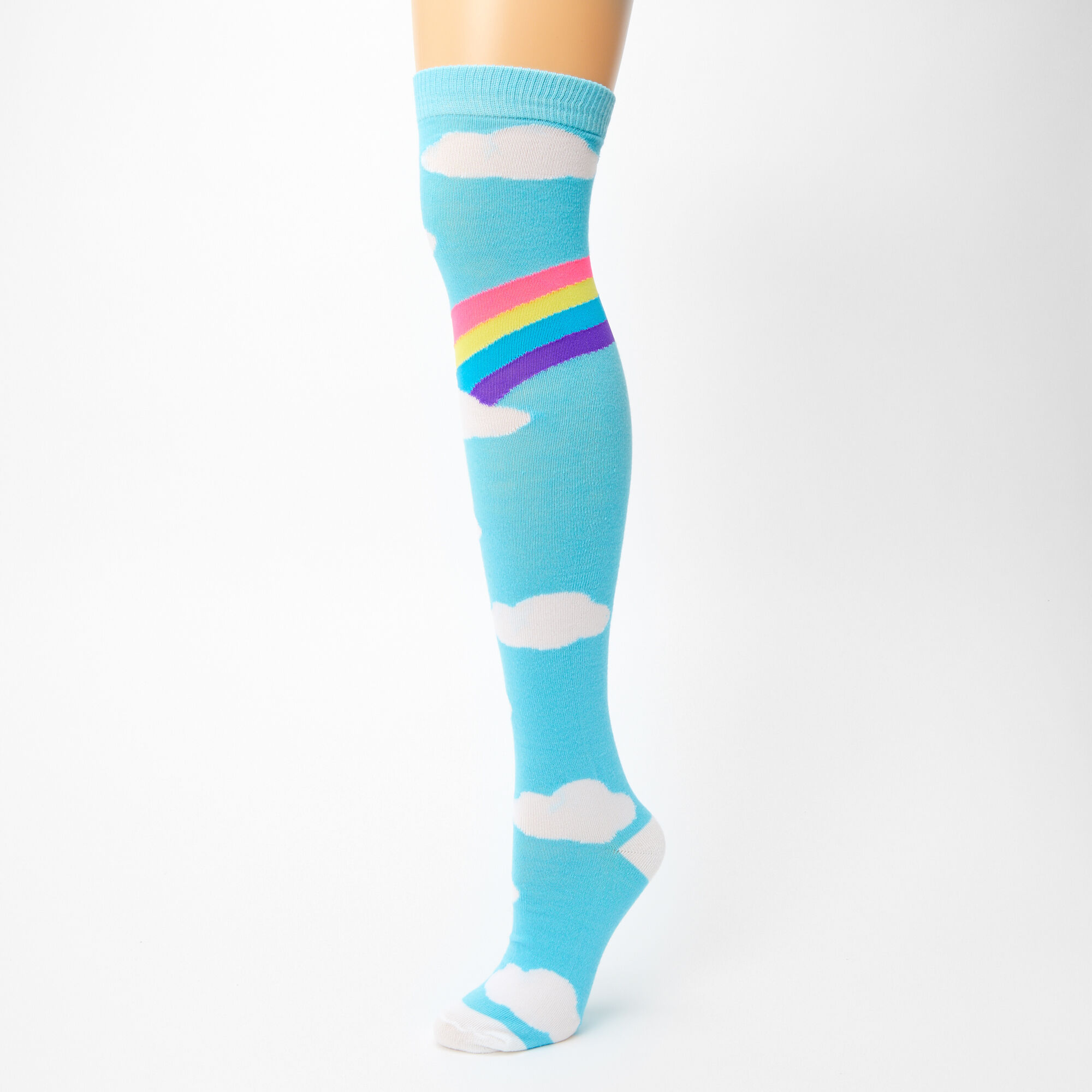 Rainbow and Clouds Over the Knee Socks,
