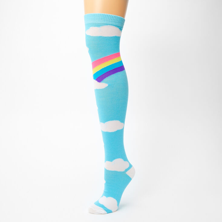 Rainbow and Clouds Over the Knee Socks,