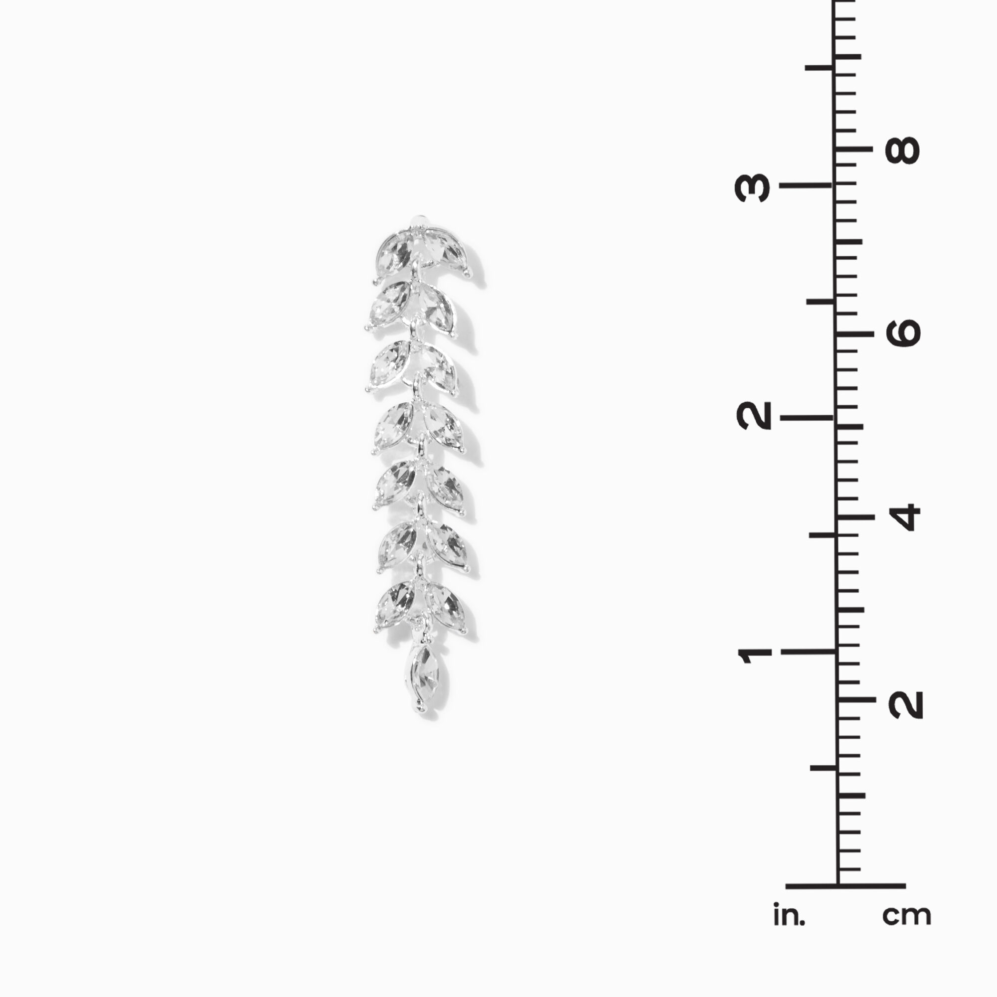 Rhinestone Leaves Silver-tone 2" Linear Drop Earrings,