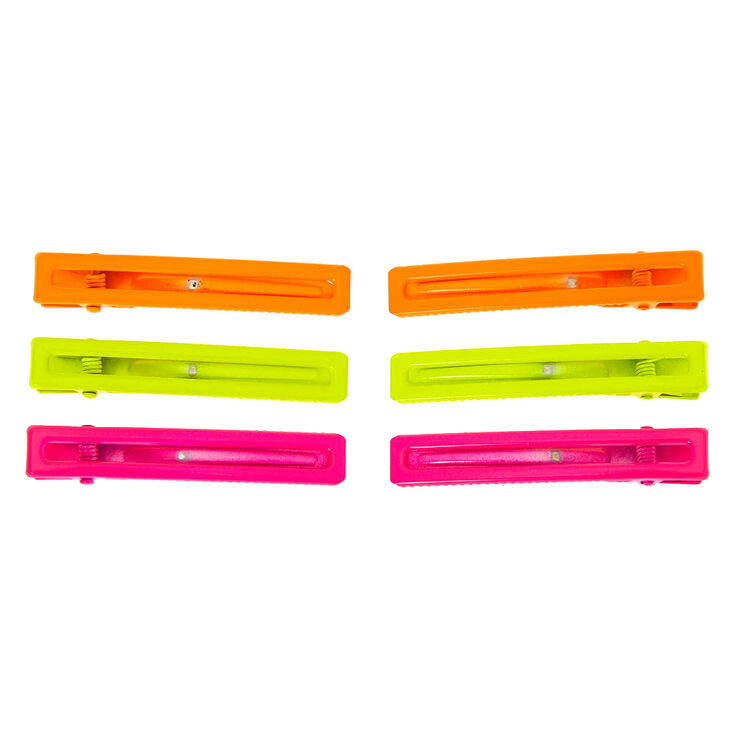 Rectangle Matte Neon Hair Clips - 6 Pack,