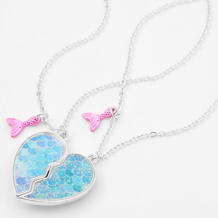 Best Friends Glitter Mermaid Split Heart Necklaces - 2 Pack | Claire's US
