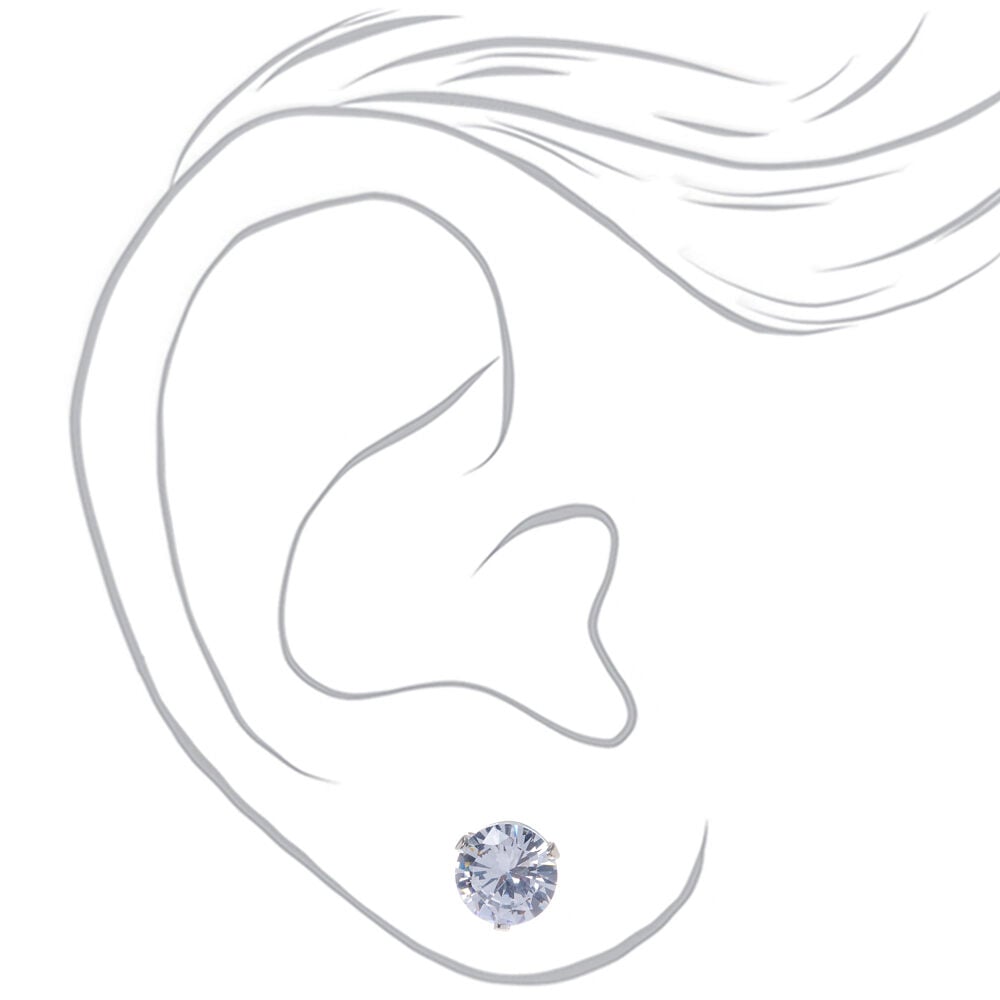 Clous d'oreilles ronds avec strass en zircon cubique d'imitation couleur argentée - 7 mm,