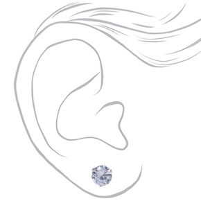 Silver-tone Cubic Zirconia Round Stud Earrings - 7MM,