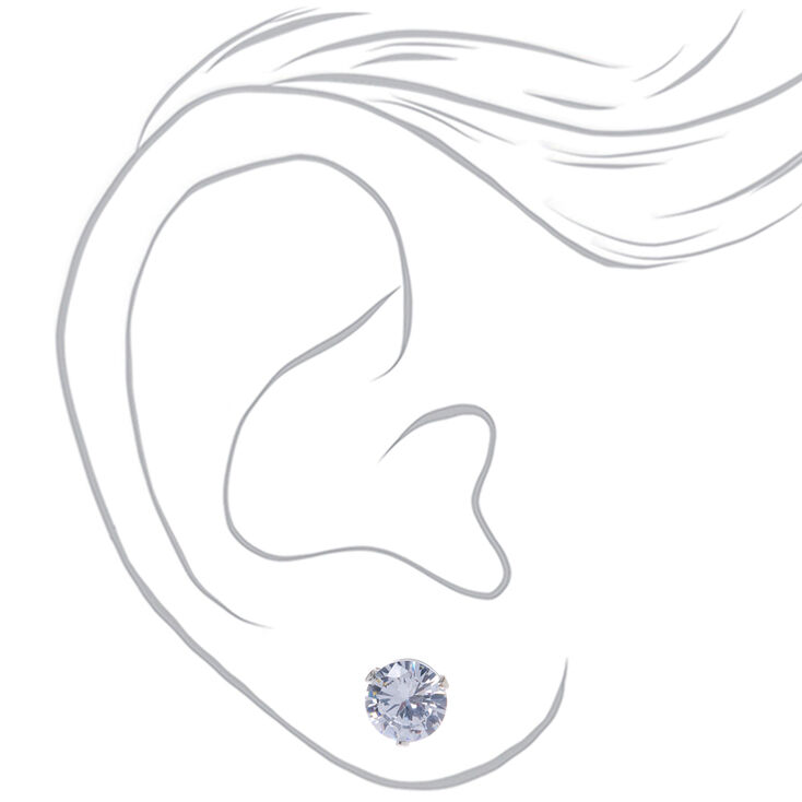 Silver-tone Cubic Zirconia Round Stud Earrings - 7MM,