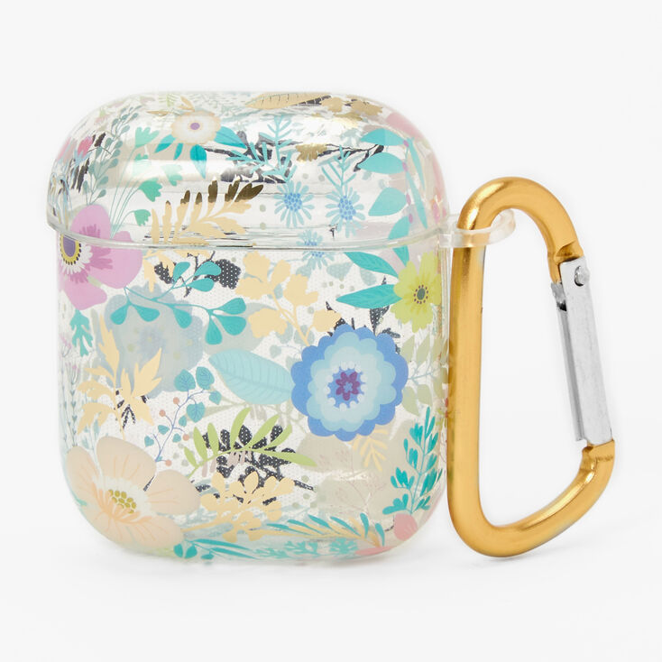 Pink Floral Clear Earbud Case Cover - Compatible With Apple AirPods&reg;,