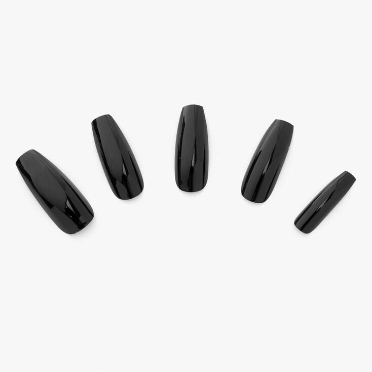 Extra Long Glossy Coffin Faux Nail Set - Black, 24 Pack,