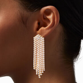 Gold-tone Wide Pearl Fringe Drop Earrings,