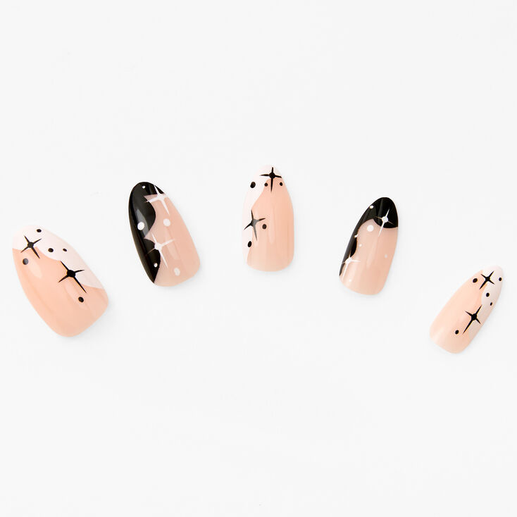 Black &amp; White Star Tip Stiletto Vegan Faux Nail Set &#40;24 Pack&#41;,