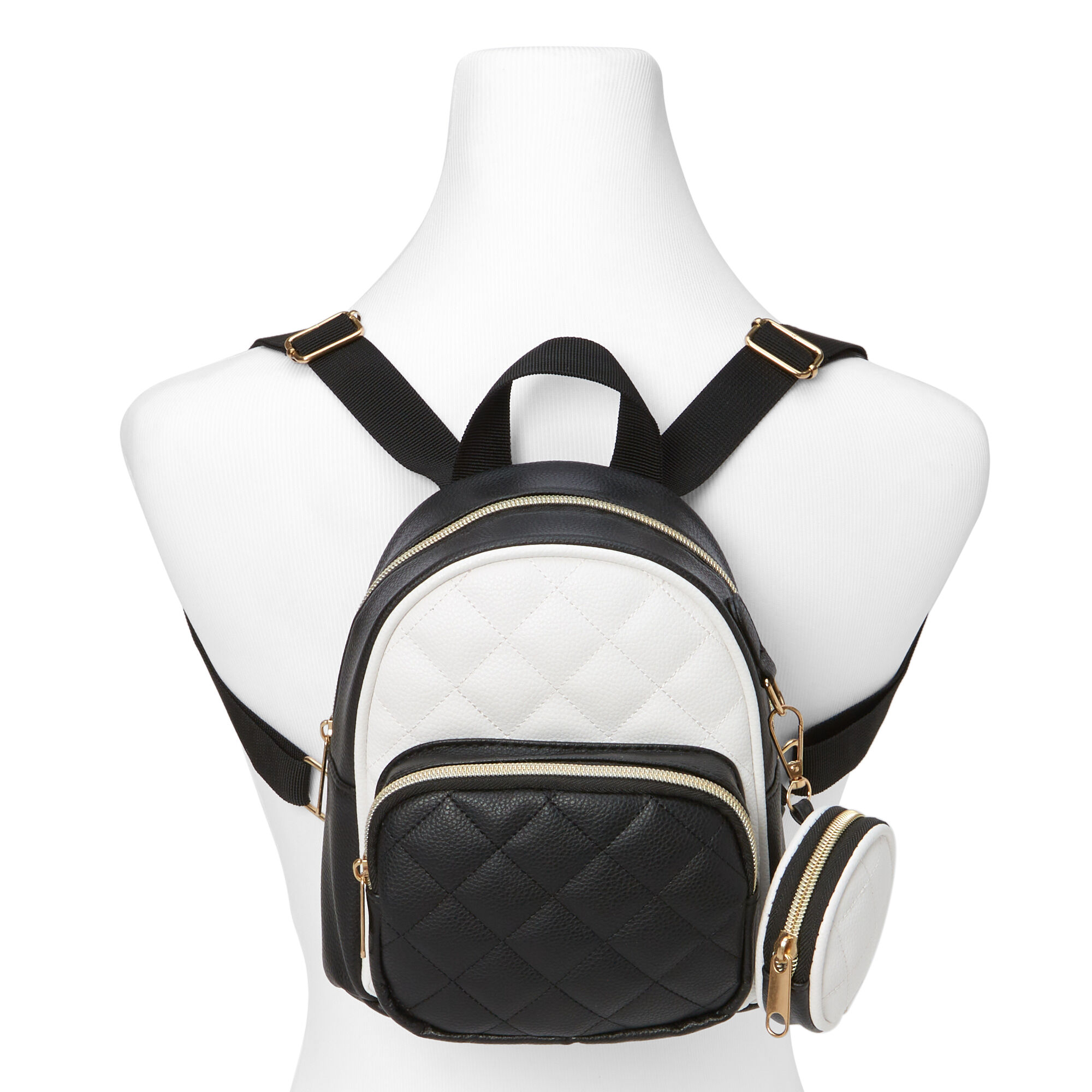 Quilted Mini Backpack Black White