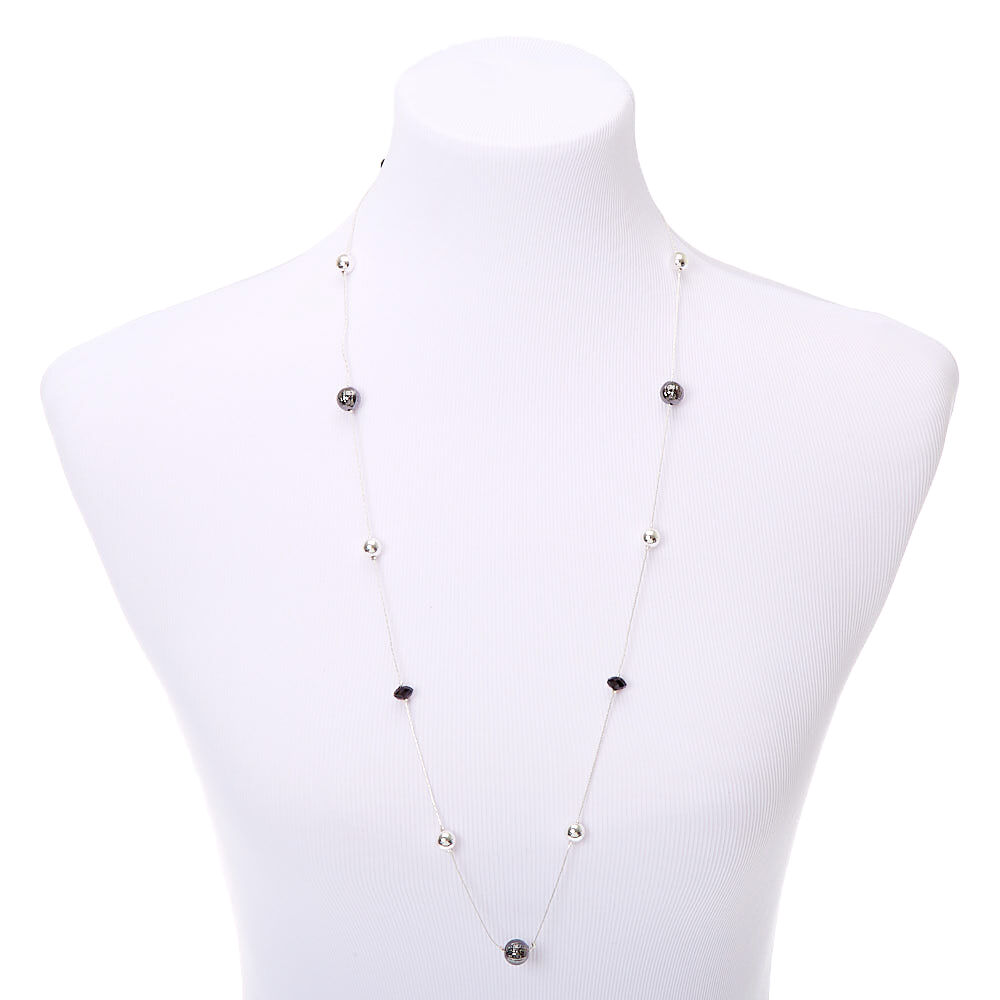 Silver Bead Long Necklace,