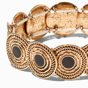 Gold-tone &amp; Black Enamel Coin Stretch Bracelet,