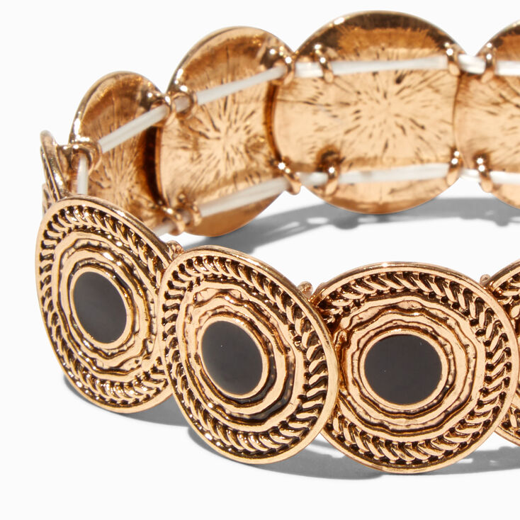 Gold-tone &amp; Black Enamel Coin Stretch Bracelet,