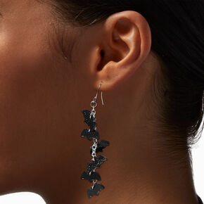 Black Glitter Bat Charms 2&quot; Drop Earrings,
