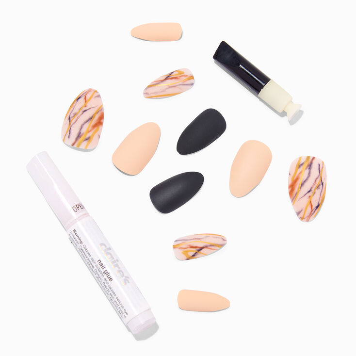 Tan Marble Stiletto Vegan Faux Nail Set - 24 Pack,